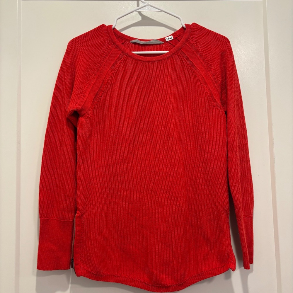 Athleta Womens Red Textured Knit Side Zip Crew Neck Sweater Small
